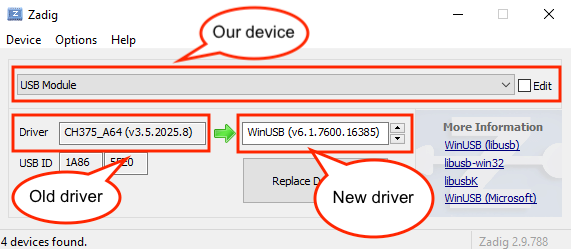 Zadig config settings